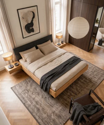 Lit Elya – Chêne massif et design industriel moderne