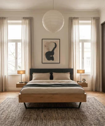 Lit Elya – Chêne massif et design industriel moderne